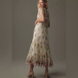 Anthropologie Bl-nk Sheer Floral Embroidered Overlay Duster Kimono